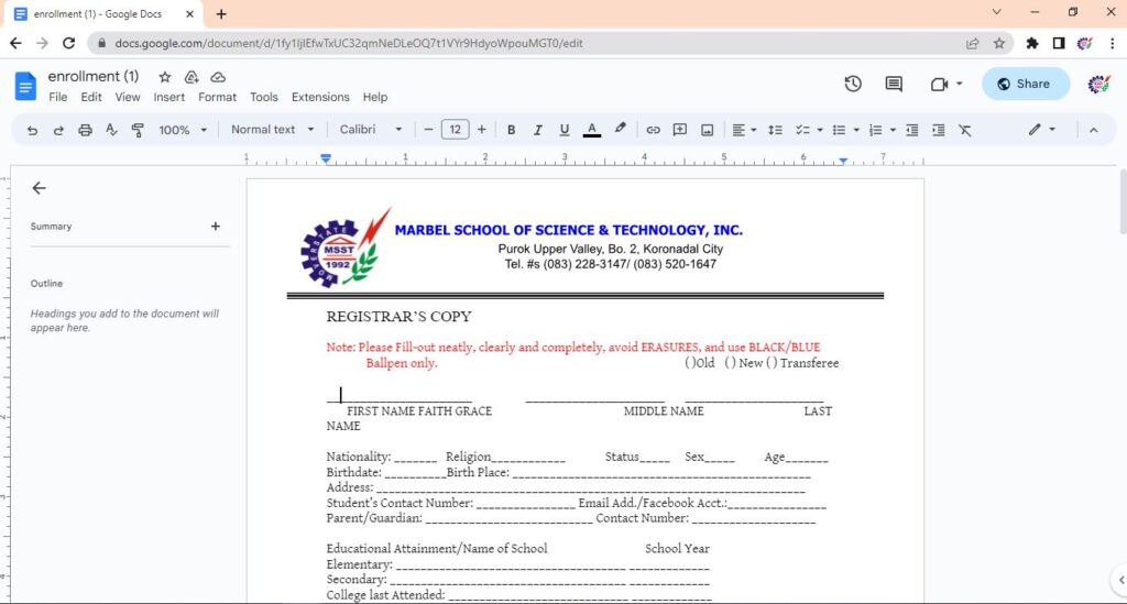 3RD FILL UP THE FORM