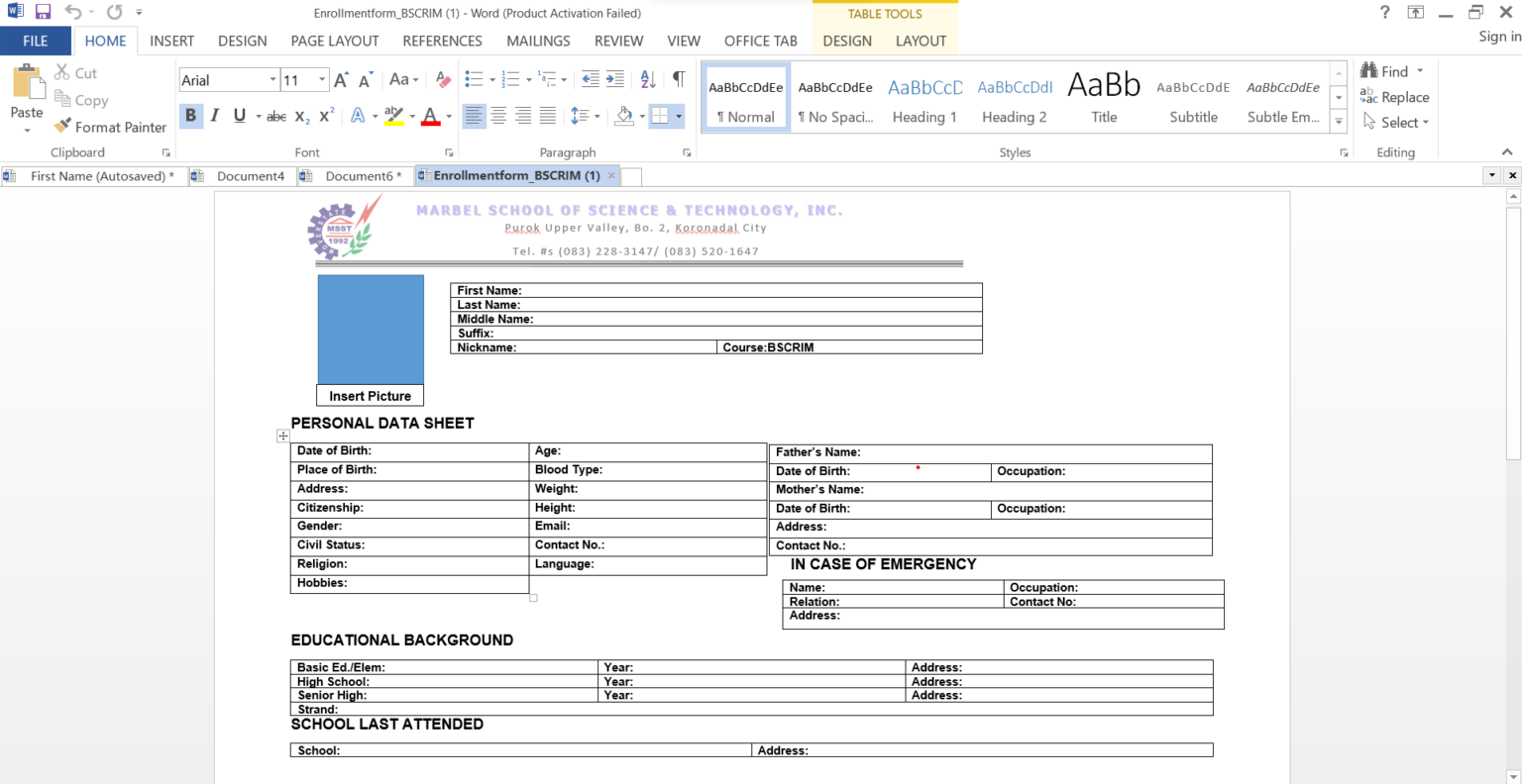 4. Fill up the Form and Save it